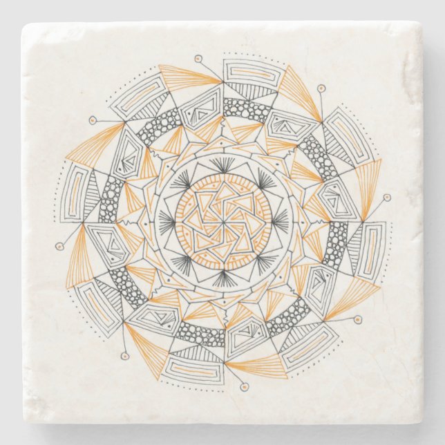 COASTER Stone Marble w/ Mandala Design Orange Stenunderlägg (Framsidan)