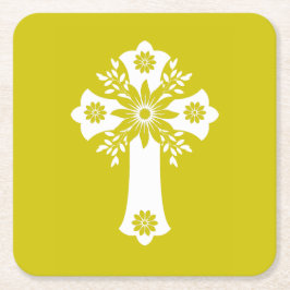 Coasters Floral Cross Yellow Underlägg Papper Kvadrat