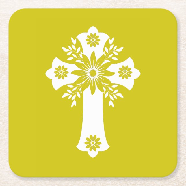 Coasters Floral Cross Yellow Underlägg Papper Kvadrat (Framsidan)