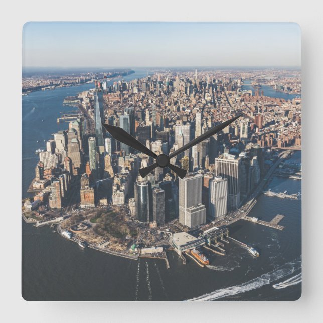 Coastline | Manhattan, New York City Fyrkantig Klocka (Framsida)