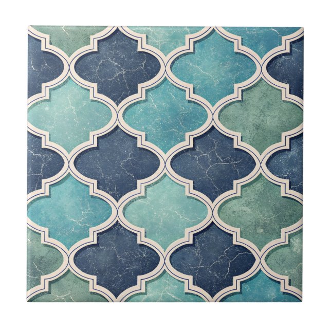 Cobalt and Teal Quatrefoil - Mediterranean Mosaic Kakelplatta (Framsidan)