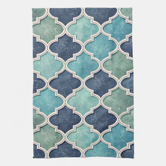 Cobalt and Teal Quatrefoil - Mediterranean Mosaic Kökshandduk (Vertikal)