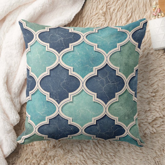 Cobalt and Teal Quatrefoil - Mediterranean Mosaic Kudde (Filt)