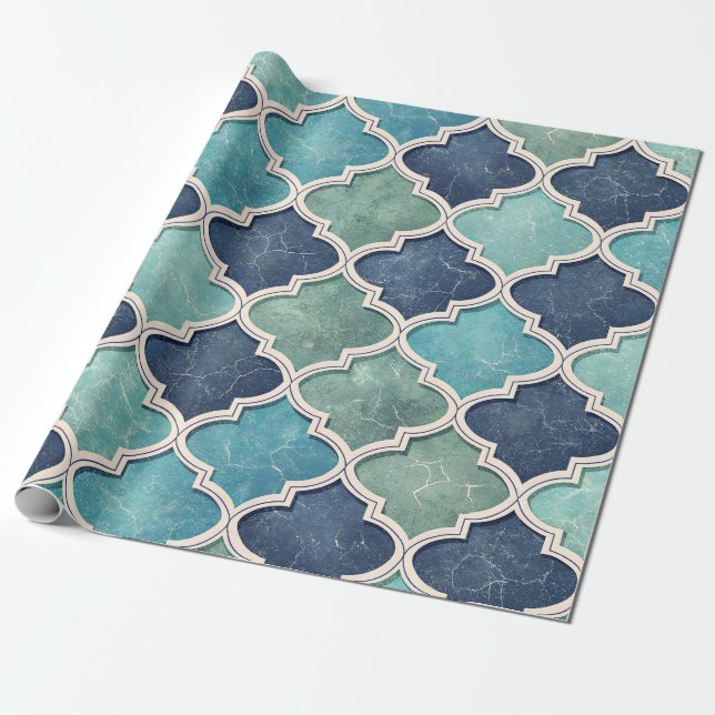 Cobalt and Teal Quatrefoil - Mediterranean Mosaic Presentpapper (Utrullad)