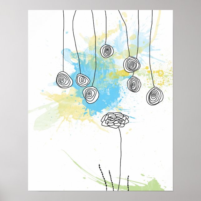 Cobalt Blommigt Stänk-Poster Poster (Framsidan)