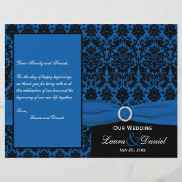 Cobalt Blue and Black Damask Wedding Program