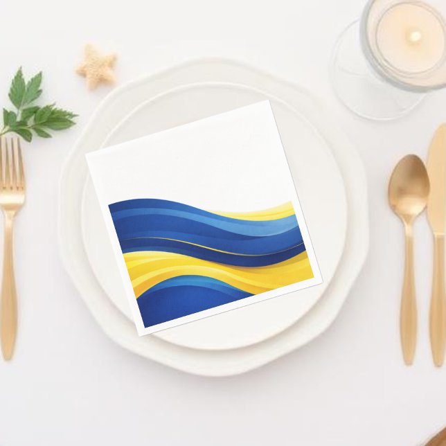 Cobalt Blue and Lemon Yellow Modern Waves Pappersservett (Cobalt Blue and Lemon Yellow Wedding Collection-Napkins)