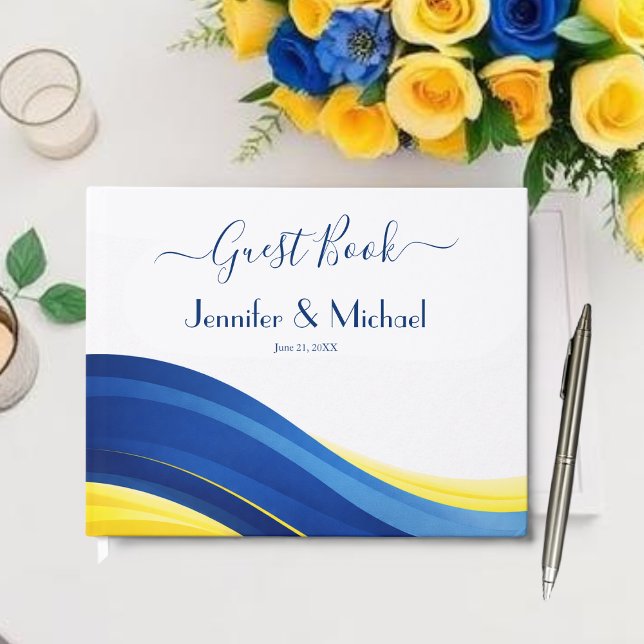 Cobalt Blue and Yellow Modern Wedding Gästböcker (Cobalt Blue and Yellow Modern Wedding Guest Book )