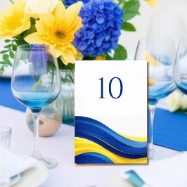Cobalt Blue and Yellow Modern Wedding Table Number Bordsnummer