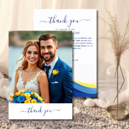 Cobalt Blue and Yellow Photo Wedding Thank you Tack Kort