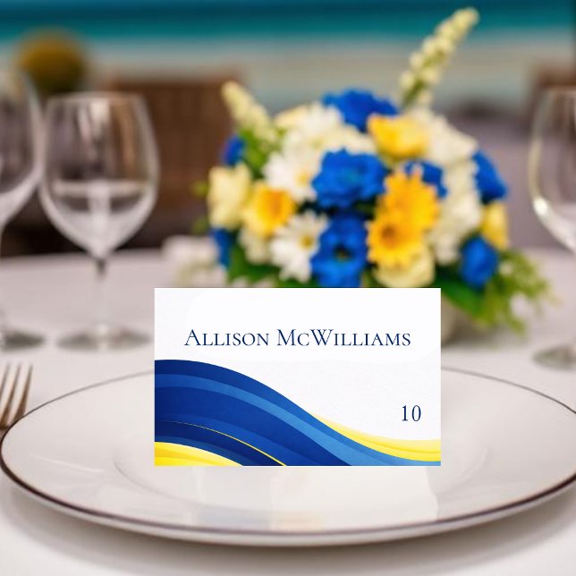 Cobalt Blue and Yellow Wedding Place Cards Bordsnummer (Cobalt Blue and Yellow Wedding Place Cards)