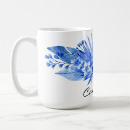 Cobalt Blue, Anpassningsbar Tropical Flowers Löv 1 Kaffemugg