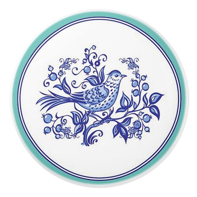 "Cobalt Blue Bird" med Gräns Knopp (Framsidan)