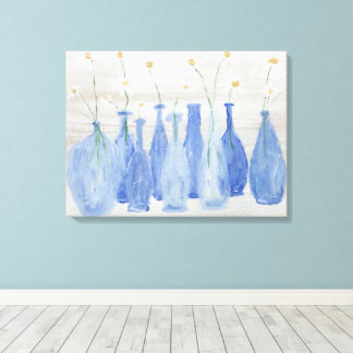 Cobalt Blue Bottles with Daisies Jars Canvastryck