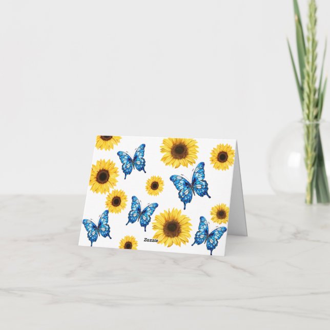 Cobalt Blue Butterfly och Sunblommor Baby Shower Tack Kort (Baksida)