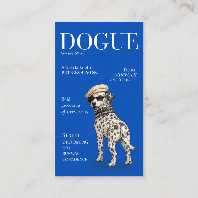 Cobalt Blue Dalmatian Dogue Magazine Business Card Visitkort (Framsida)