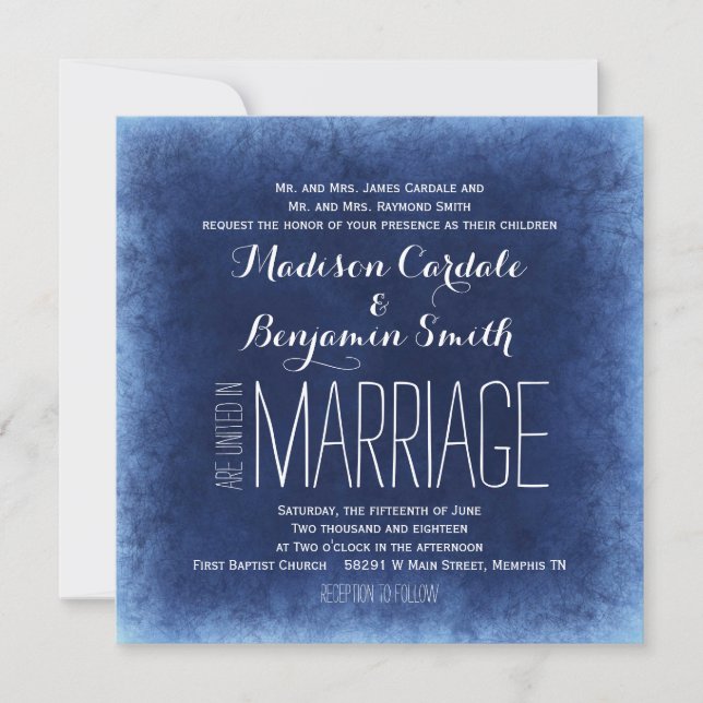 Cobalt Blue Distress Rustic Wedding Investigations Inbjudningar (Framsida)