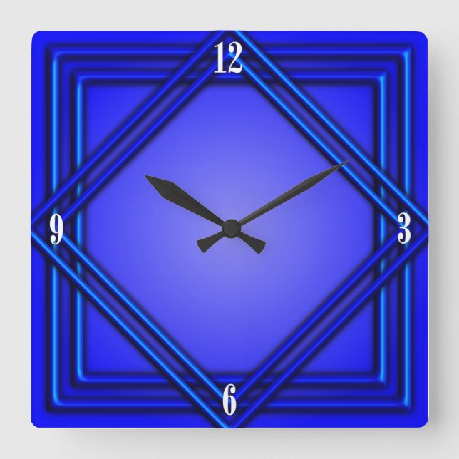 Cobalt Blue Dubbla Ram 4 vita tal Fyrkantig Klocka (Framsida)