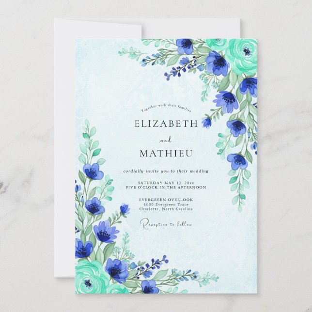 Cobalt Blue Ethereal Meadow Wedding Inbjudningar (Framsida)