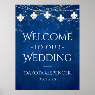 Cobalt Blue Fleur de Lis Light   Bröllop Välkommen Poster