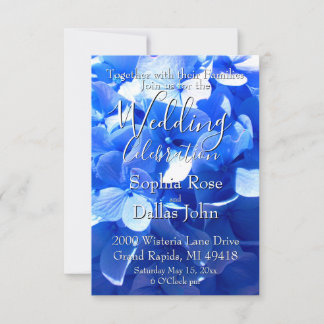 Cobalt blue floral elegant blue hydrangeas Wedding Inbjudningar