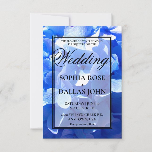 Cobalt blue floral elegant blue hydrangeas Wedding Inbjudningar (Framsida)