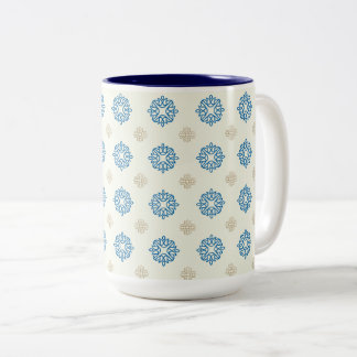 Cobalt Blue Floral Pattern Två-Tonad Mugg