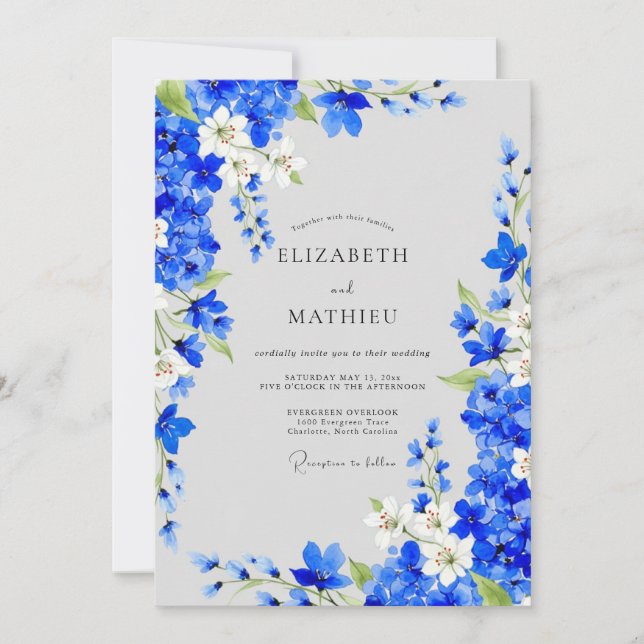Cobalt Blue Floral Romance Wedding Inbjudningar (Framsida)