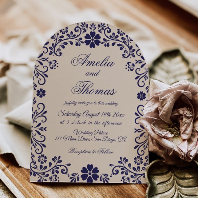 Cobalt Blue Floral Wedding Invitation Inbjudningar (Skapare uppladdad)