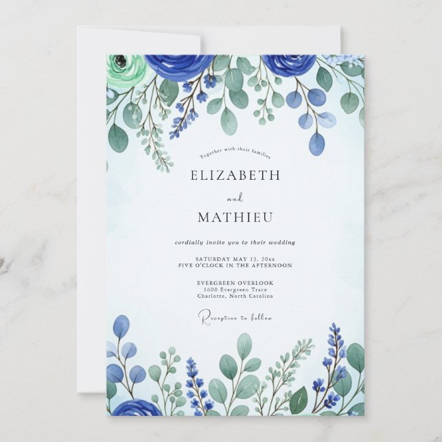 Cobalt Blue Fresh Spring Wedding Inbjudningar (Framsida)