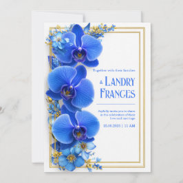 Cobalt Blue Gilded Orchid Botanical Wedding Inbjudningar