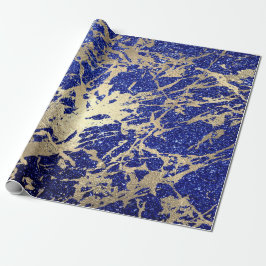 Cobalt Blue Glitter Sepia Guld Marble Stone Metall Presentpapper