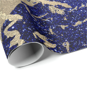 Cobalt Blue Glitter Sepia Guld Marble Stone Metall Presentpapper