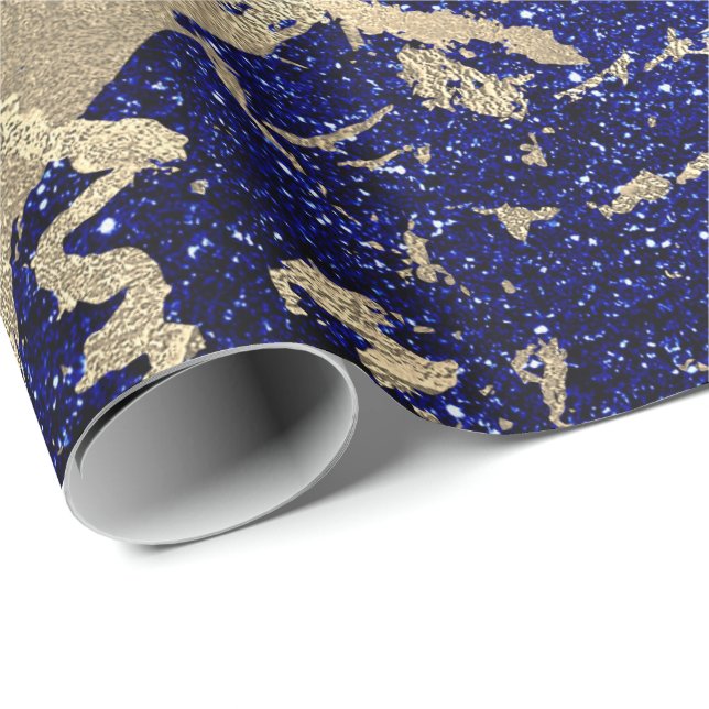 Cobalt Blue Glitter Sepia Guld Marble Stone Metall Presentpapper (Rullad Hörn)