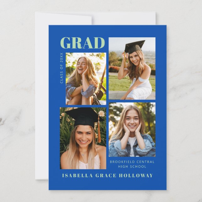 Cobalt Blue Grad Announcement With Photos Inbjudningar (Framsida)
