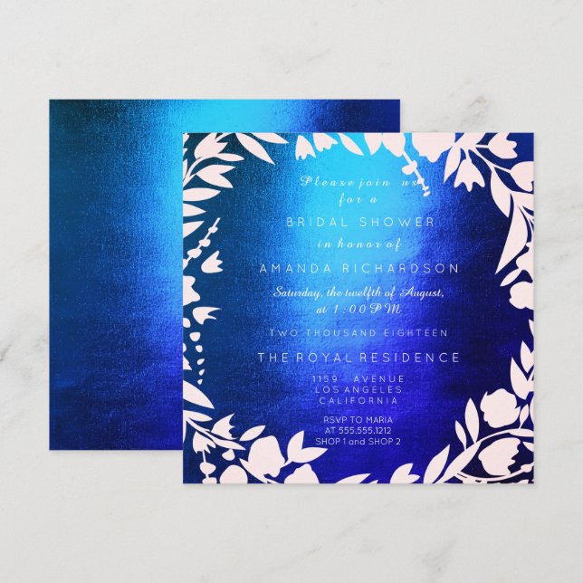 Cobalt Blue Grått White Kraft Möhippa Inbjudningar (Fram/baksida)