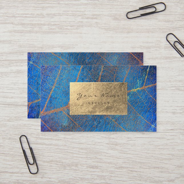 Cobalt Blue Guld Sapphire Sepia Foil Botanical Visitkort (Fram/Back In Situ)