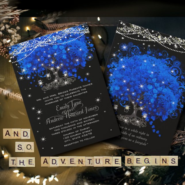 Cobalt Blue Heart Löv Träd Bröllop Inbjudningar (Skapare uppladdad)