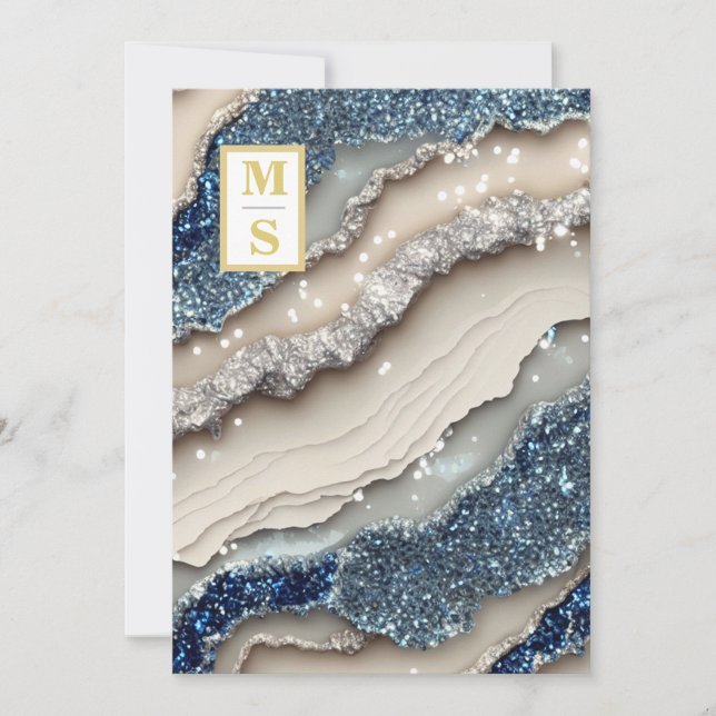 *~ Cobalt Blue Ivory Agate QR AR66 OSA Bröllop Inbjudningar (Framsida)