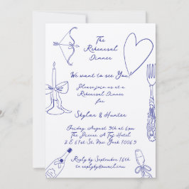 Cobalt Blue La Dolce Vita Ecru Rehearsal Middag Inbjudningar