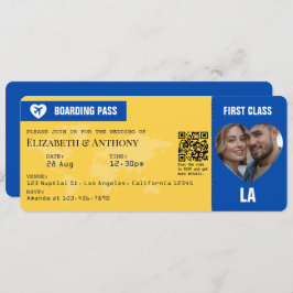Cobalt Blue & Lemon Yellow Boarding Pass Wedding Inbjudningar