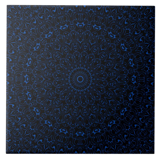 Cobalt Blue Mandala med Intricate Symmetry Kakelplatta (Framsidan)