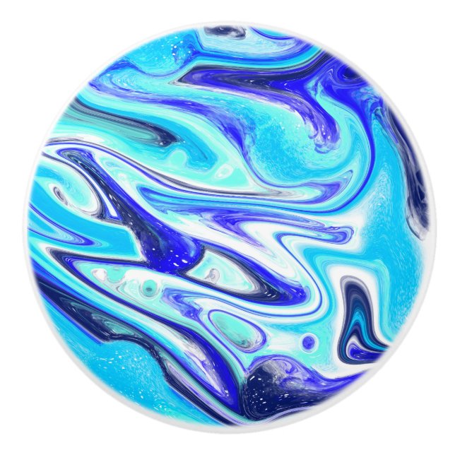Cobalt Blue Marble Fluid Art Swirls Knopp (Framsidan)