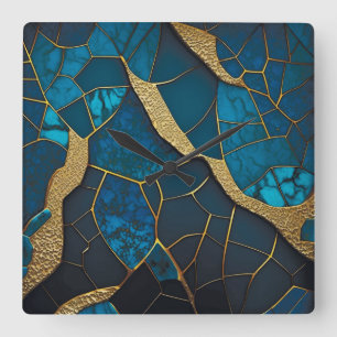 Cobalt Blue Marble Mosaic Guld Inlay Veins Fyrkantig Klocka