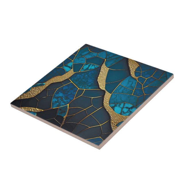 Cobalt Blue Marble Mosaic Guld Inlay Veins Kakelplatta (Sidan)