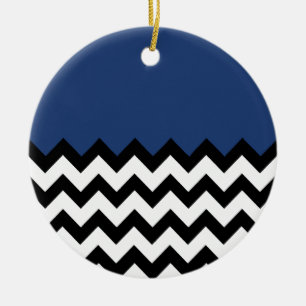 Cobalt Blue Mönster på Stor Zigzag Chevron Julgransprydnad Keramik