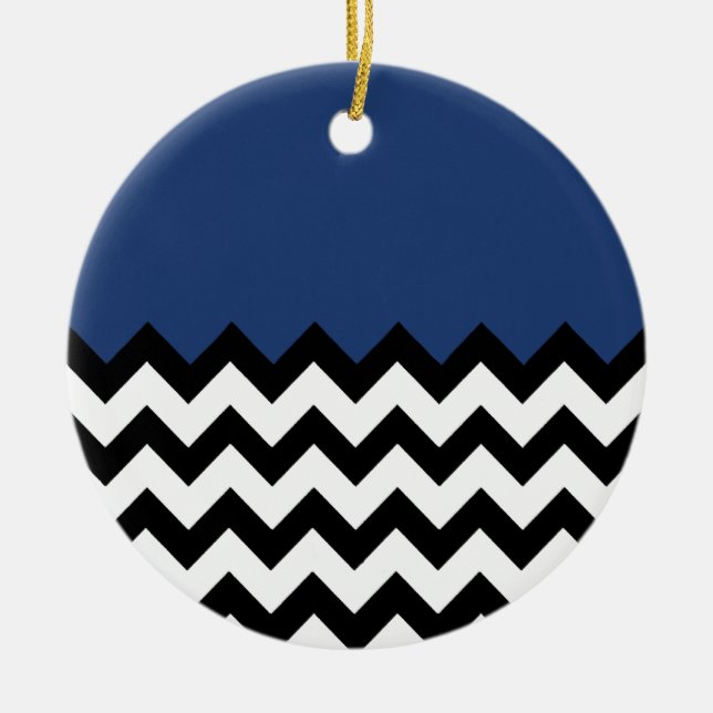 Cobalt Blue Mönster på Stor Zigzag Chevron Julgransprydnad Keramik (Framsidan)