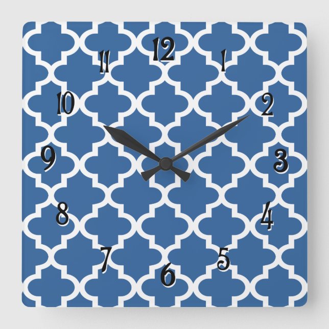Cobalt Blue Moroccan Tile Trellis Fyrkantig Klocka (Framsida)
