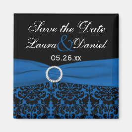 Cobalt Blue och Black Damask Spara datum magneter