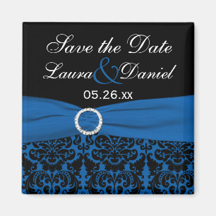 Cobalt Blue och Black Damask Spara datum magneter